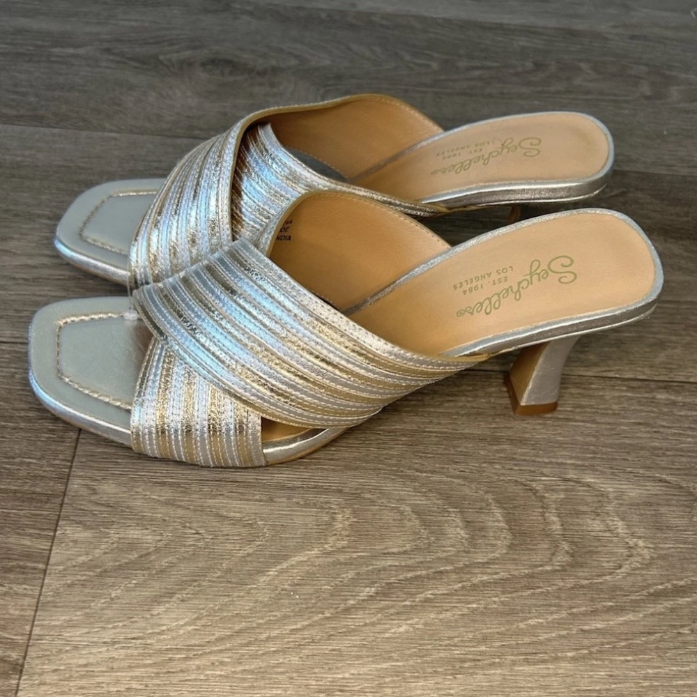 Seychelles Silver Metallic Crisscross Mule Sandals